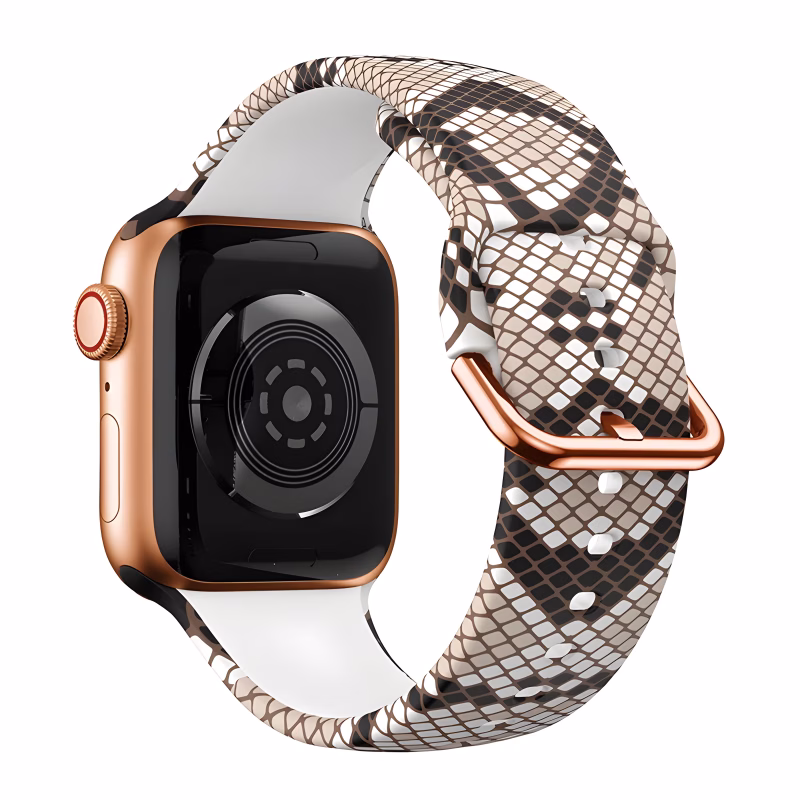 Bracelet Apple Watch en Silicone Souple à Motif Calaveras Coloré - EzStrap - Beige/Motif Serpent