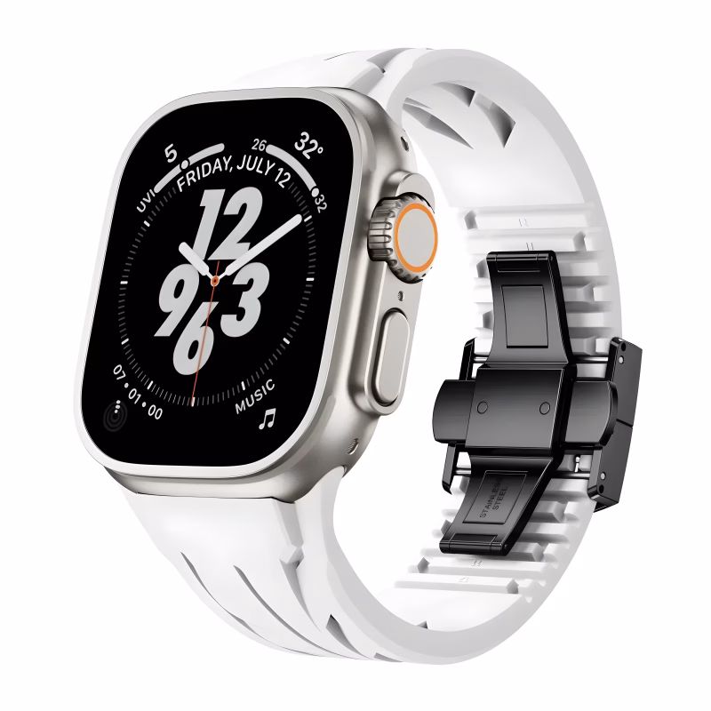 Bracelet Apple Watch en Silicone Sport à Fentes Dynamisées - EzStrap - Blanc/Boucle Noire