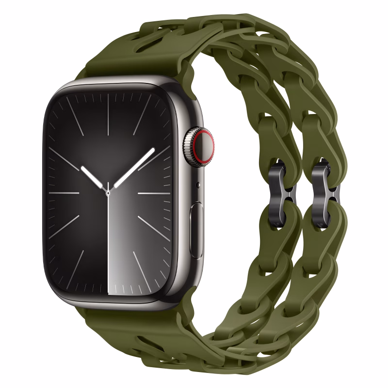 Bracelet Apple Watch en Silicone à Structure Chaînée Flexible Double - EzStrap - Kaki