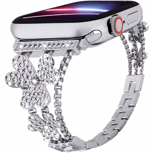 Bracelet Apple Watch Métal à Chaînettes Doubles et Fleurs Serties de Cristaux - EzStrap - Graphite