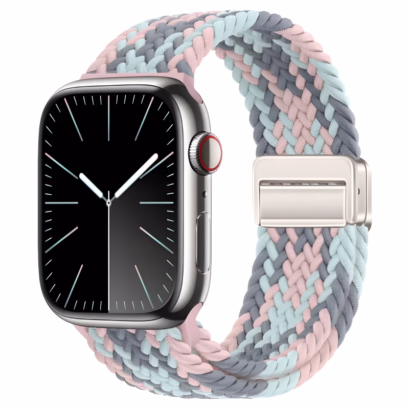 Bracelet Apple Watch Nylon Tressé Boucle Élastique - EzStrap - Rose/Gris