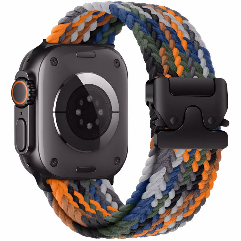 Bracelet Apple Watch Nylon Tressé à Boucle Parachute - EzStrap - Multicolore Sombre