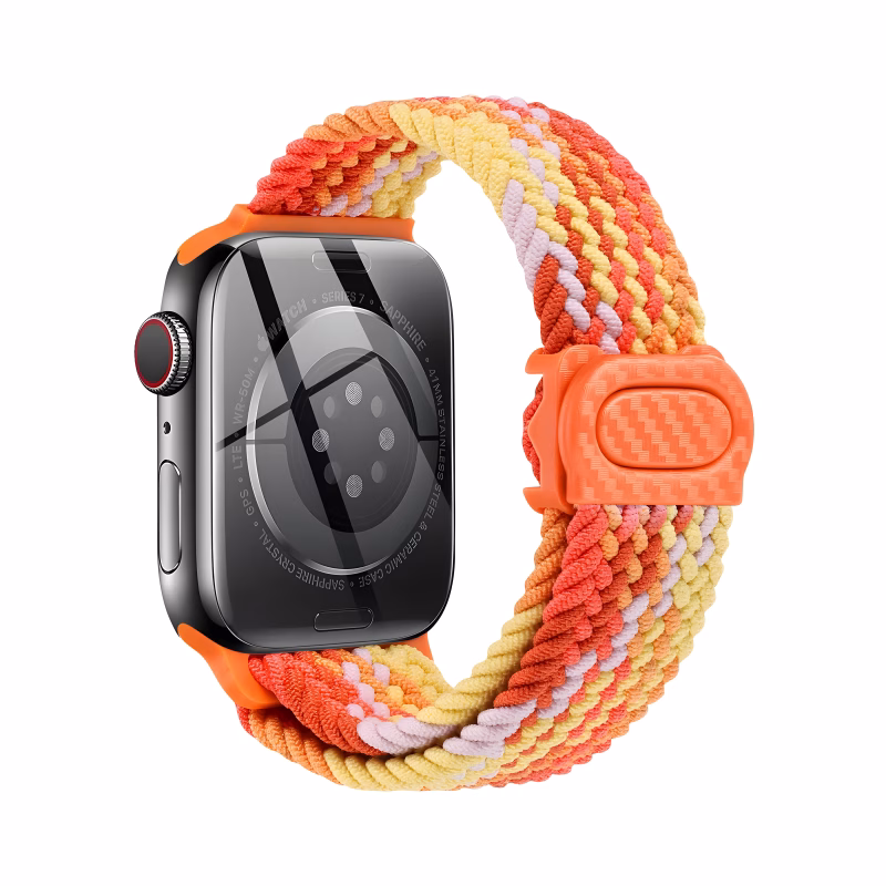 Bracelet Apple Watch Nylon Tressé Construction Slip-on Extensible - EzStrap - Multicolore Orange