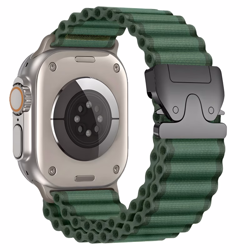 Bracelet Apple Watch Nylon Tressé Design Renforcé à Boucle Parachute - EzStrap - Vert/Graphite