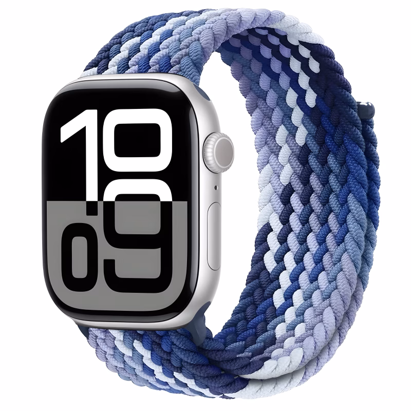 Bracelet Apple Watch Nylon Tressé Extensible Ajustable Velcro - EzStrap - Bleu/Mauve
