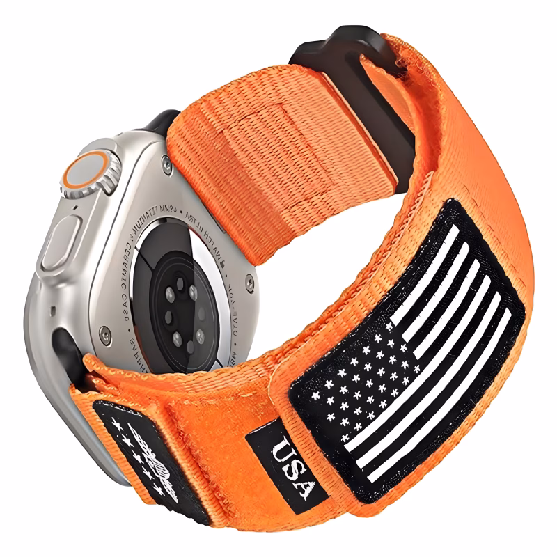 Bracelet Apple Watch Nylon Tressé Style Boucle de Montagne - EzStrap - Orange/Blanc