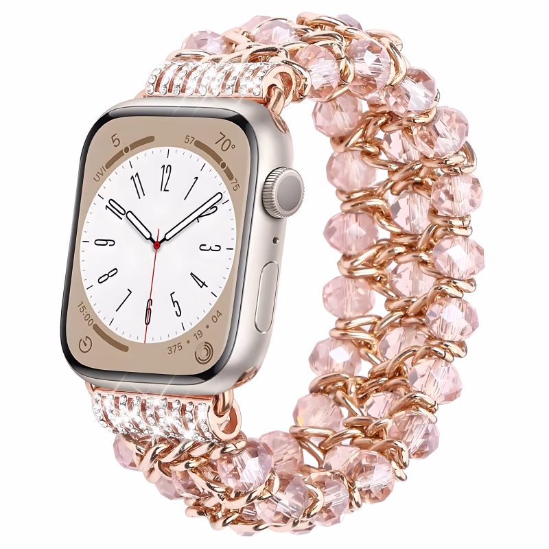 Bracelet Apple Watch Perles Cristallines avec Chaîne Entrelacée - EzStrap - Rose