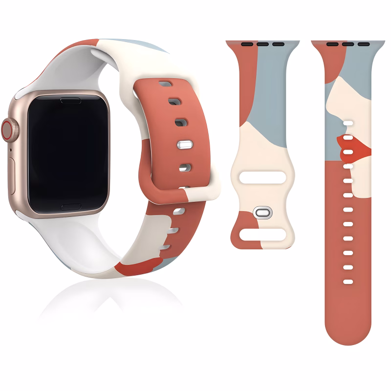 Bracelet Apple Watch Silicone à Design Artistique Abstrait - EzStrap - Rouge/Blanc/Gris Clair