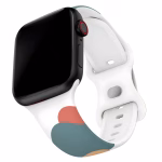 Bracelet Apple Watch EzStrap en silicone mat à design artistique abstrait, présenté en gros plan sur fond blanc.