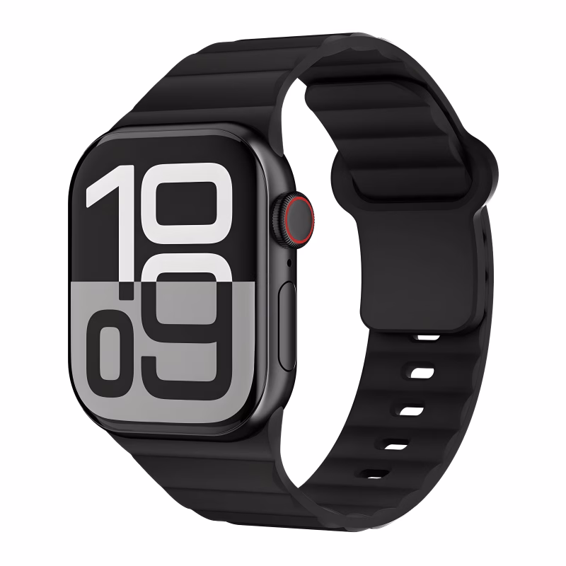 Bracelet Apple Watch Silicone à Design Sport Ondulé Respirant - EzStrap - Noir