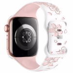 Bracelet Apple Watch Silicone Gravé à Motif Fleur de Cerisier - EzStrap - Blanc/Fleurs Roses