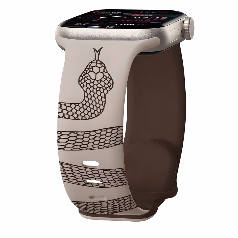 Bracelet Apple Watch Silicone Gravé à Motif Serpent Stylisé - EzStrap - Taupe