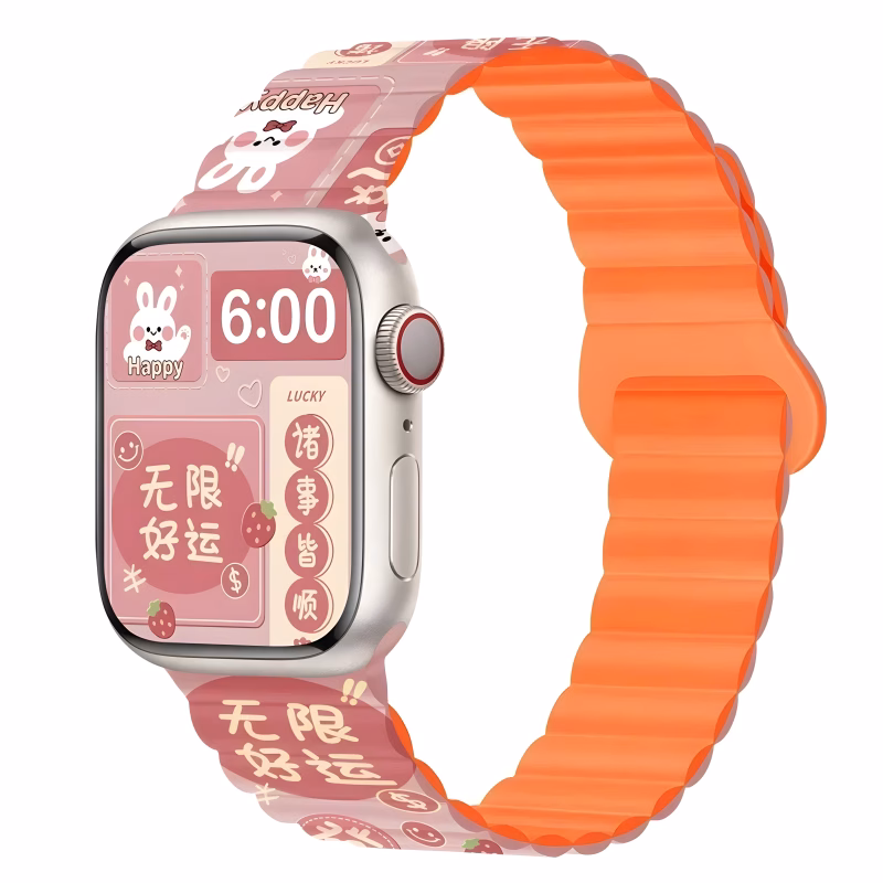 Bracelet Apple Watch Silicone Ondulé à Fermeture Magnétique - EzStrap - Rose/Motif