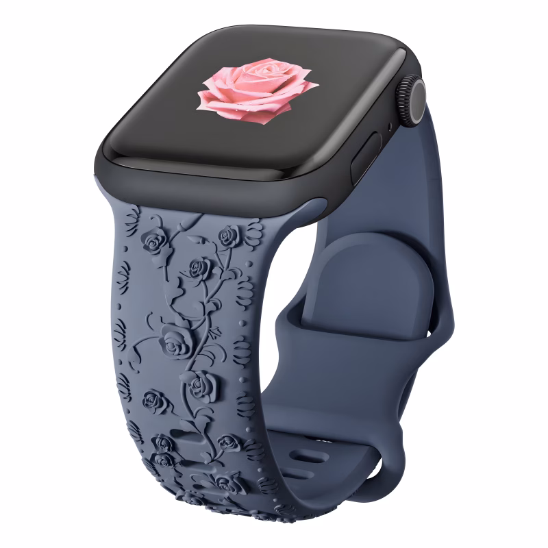 Bracelet Apple Watch Silicone Relief Floral en 3D - EzStrap - Bleu