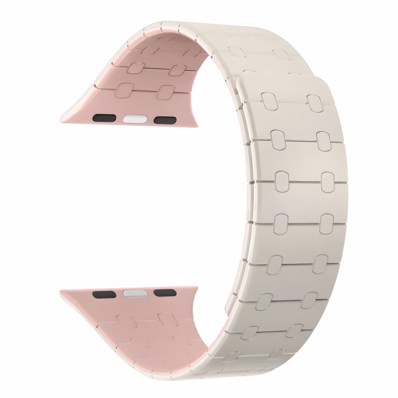 Bracelet Apple Watch Silicone Segmenté avec Fermeture Magnétique - EzStrap - Beige/Rose