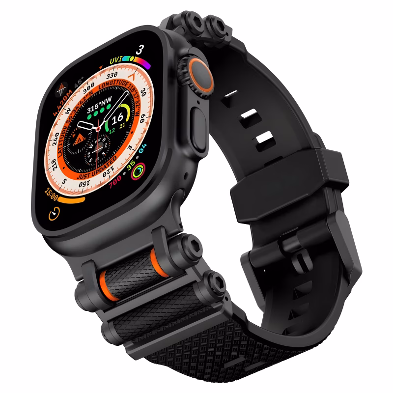 Bracelet Apple Watch Silicone Solide à Boucle en Inox 316L - EzStrap - Noir/Noir