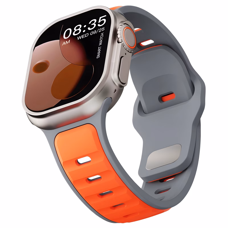 Bracelet Apple Watch Silicone Souple à Design Bicolore Perforé - EzStrap - Gris/Orange