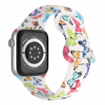Bracelet Apple Watch Silicone Souple à Design Fantaisie Perforé - EzStrap - Blanc/Papillons Multicolores