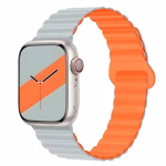 Bracelet Apple Watch Silicone Souple à Structure Ondulée Aimantée - EzStrap - Gris/Orange