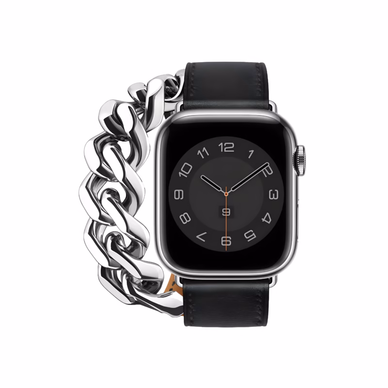 Bracelet Apple Watch Cuir et Métal à Maillons Chaîne - EzStrap - Noir Bracelet Apple Watch Cuir et Métal à Maillons Chaîne - EzStrap - Noir