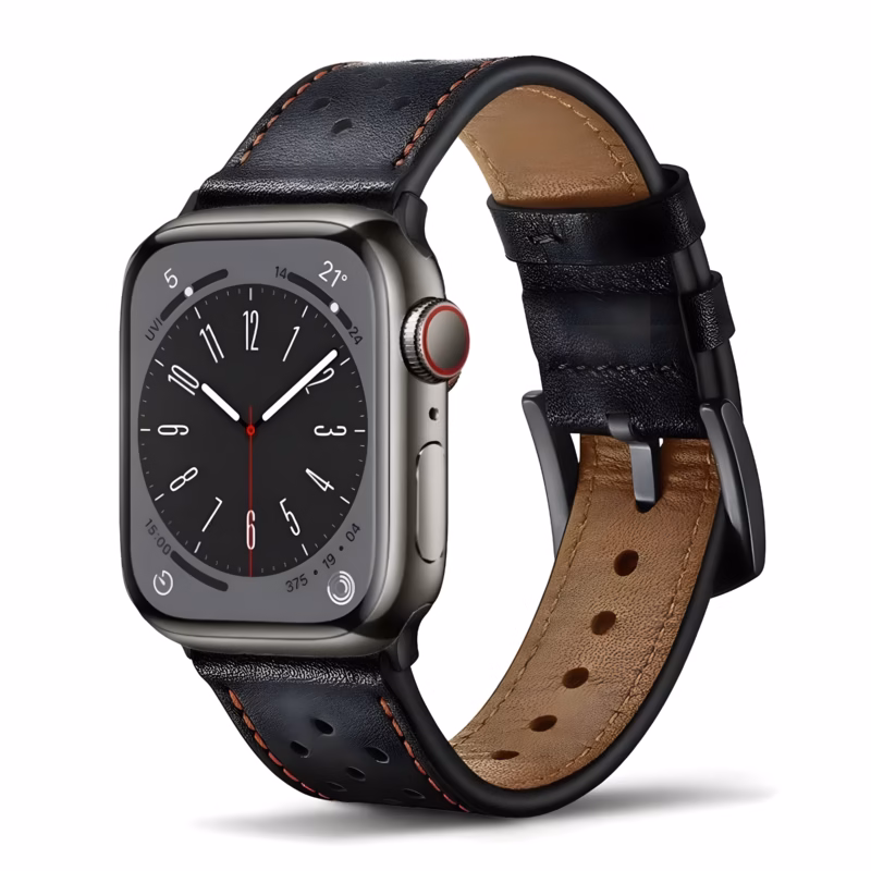 Bracelet Apple Watch en Cuir Lisse Style Sport Perforé - EzStrap - Noir
