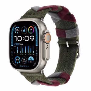 Bracelet Apple Watch Hermès Double Tour Nylon Tricoté - EzStrap - Vert/Rouge