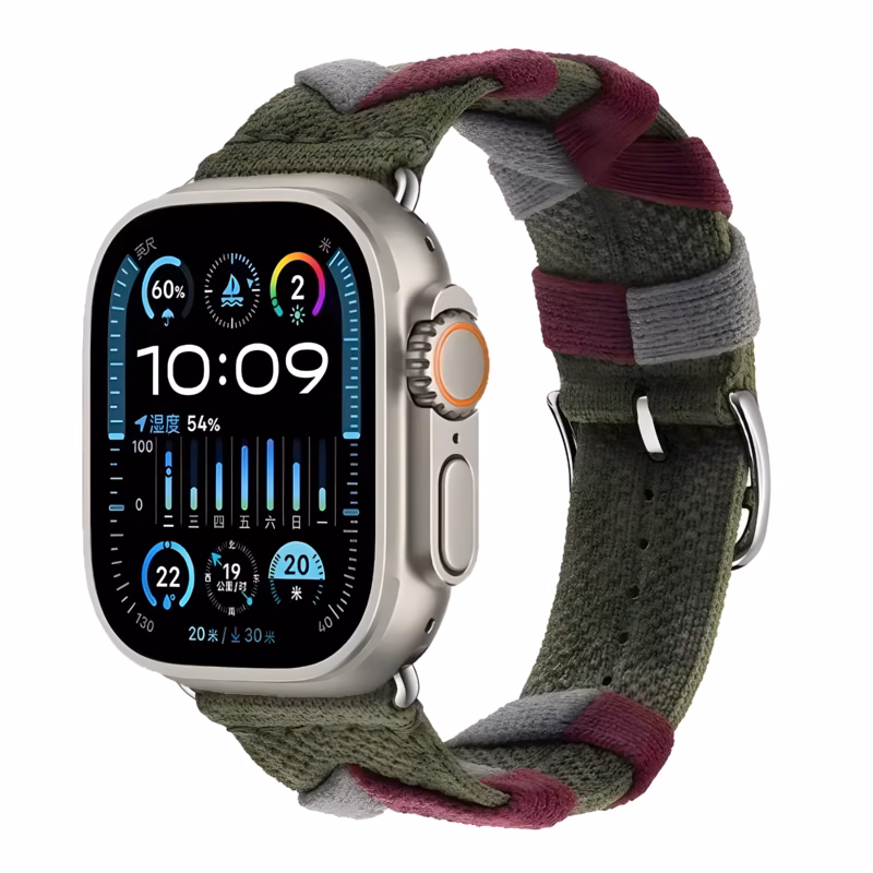 Bracelet Apple Watch Hermès Double Tour Nylon Tricoté - EzStrap - Vert/Rouge Bracelet Apple Watch Hermès Double Tour Nylon Tricoté - EzStrap - Vert/Rouge