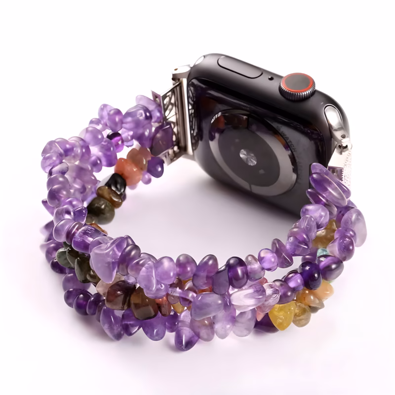 Bracelet Apple Watch Pierres Naturelles Design Multirangs - EzStrap - Violet/Multicolore Bracelet Apple Watch Pierres Naturelles Design Multirangs - EzStrap - Violet/Multicolore